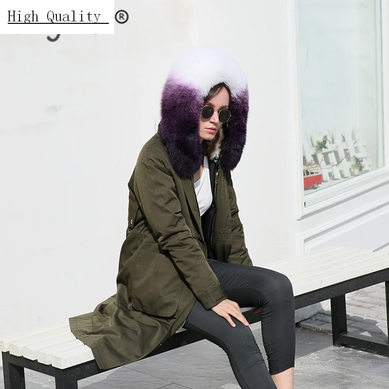 Женская парка с подкладкой из натурального кроличьего меха длинная куртка