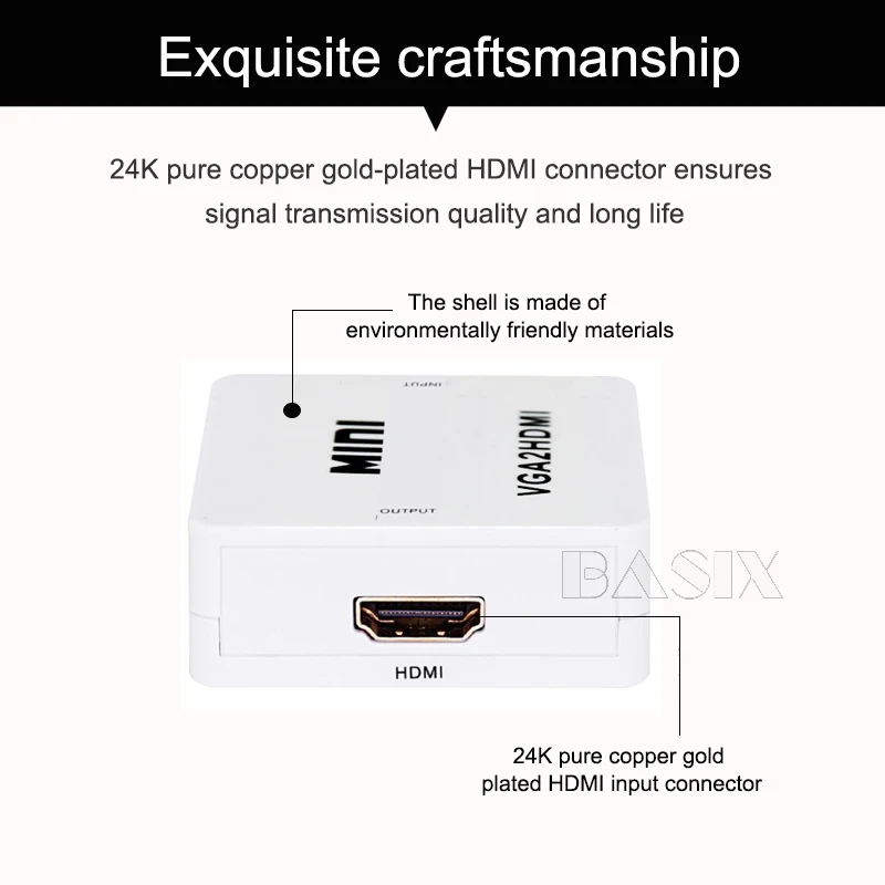 BKSCY VGA в HDMI конвертер Mini 1080P VGA2HDMI конвертер с аудио для ПК ноутбука к HDTV проектору