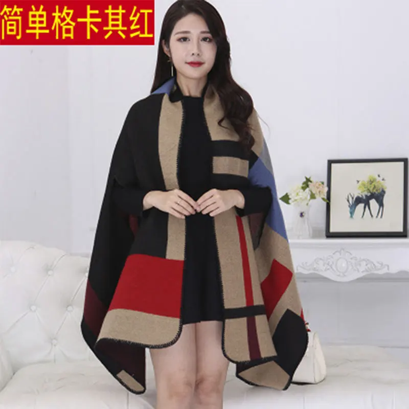 

New 2020 Luxury Brand Women Winter Scarf Warmer Shawl Ladies Plaid Blanket Knit Wrap Cashmere Poncho Capes Female Echarpe