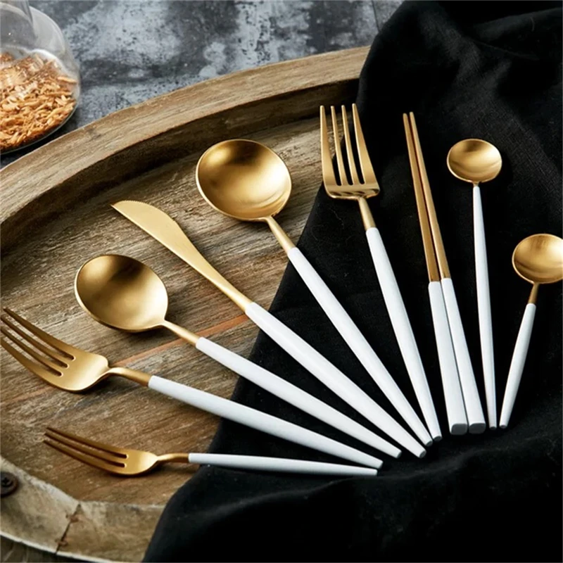 Набор столовых приборов из белого золота западный стиль посуда нержавеющей