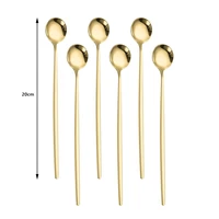 6 piece gold long handle spoon flatware cutlery set stainless steel mixing stirring icespoon creative spoon coffee ice tea spoon