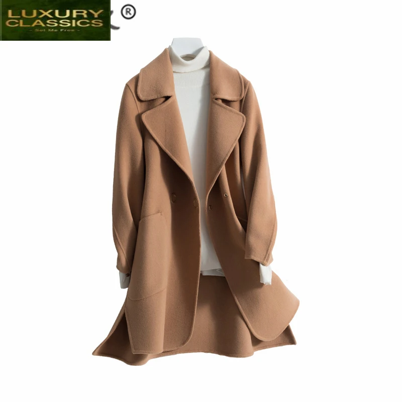 

Coat Winter Elegant Autumn Women 100% Wool Coat Female Long Jacket Korean Both Sided Woolen Clothes Black Overcoat YL1769