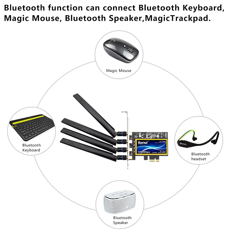 Fenvi T919 BCM94360CD 1750Mbps PCIe Wireless Adapter Handoff MacOS Hackintosh 802.11ac Dual Band 2.4/5Ghz Bluetooth4.0 WiFi Card