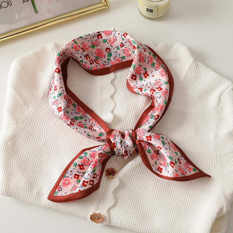 

Spring and Summer Silk Scarf Ribbon Pointed Floral Print Women's Narrow Multi-Functional Decorative Ribbon