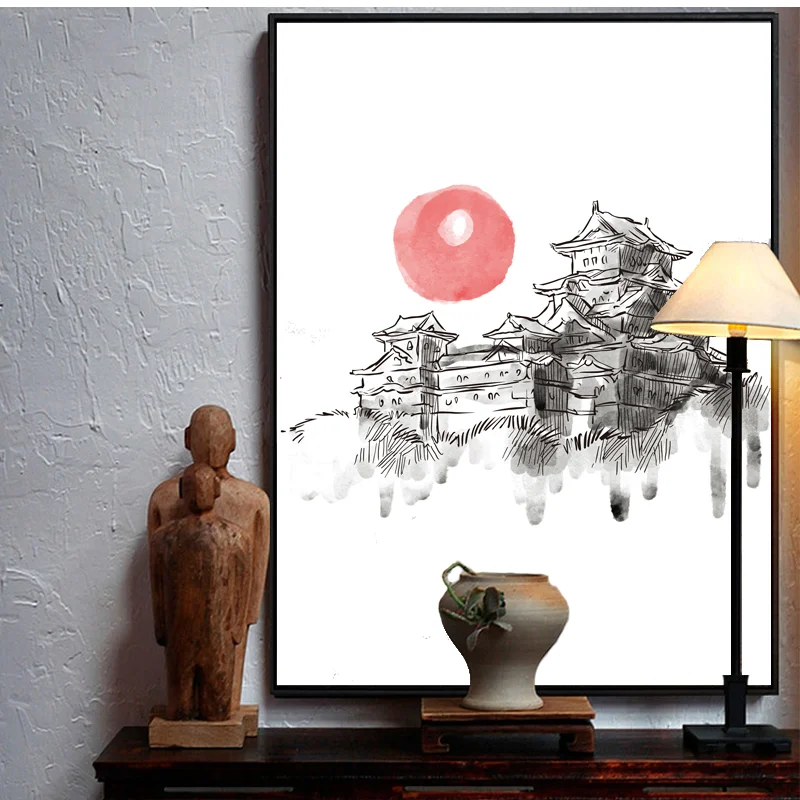 Картина на холсте плакат с японской чернильной башней HD принты скандинавский