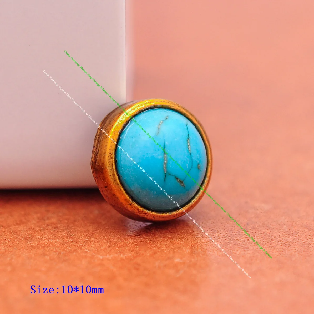 

30pc 10mm Southwest Real Turquoise Stone Gold Metal Rivet Stud Fastener Concho Rivetback For Leathercraft Wallet Decor