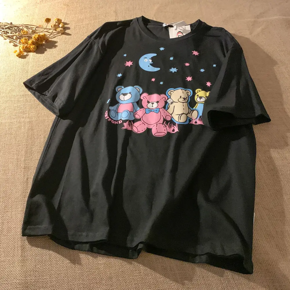 Женская хлопковая футболка с изображением медведя большого размера лето 2021 плюс