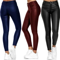 fashion pure color leather casual pants small feet pants spring women pu leather pants black sexy stretch bodycon trousers women