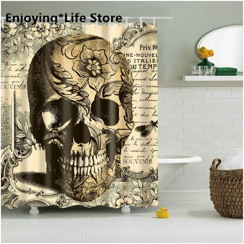 

72 X 72 Inches Shower Curtain Brown Skull Pattern Bath Curtains + 12 Hooks Shower Curtain Bathroom Curtain