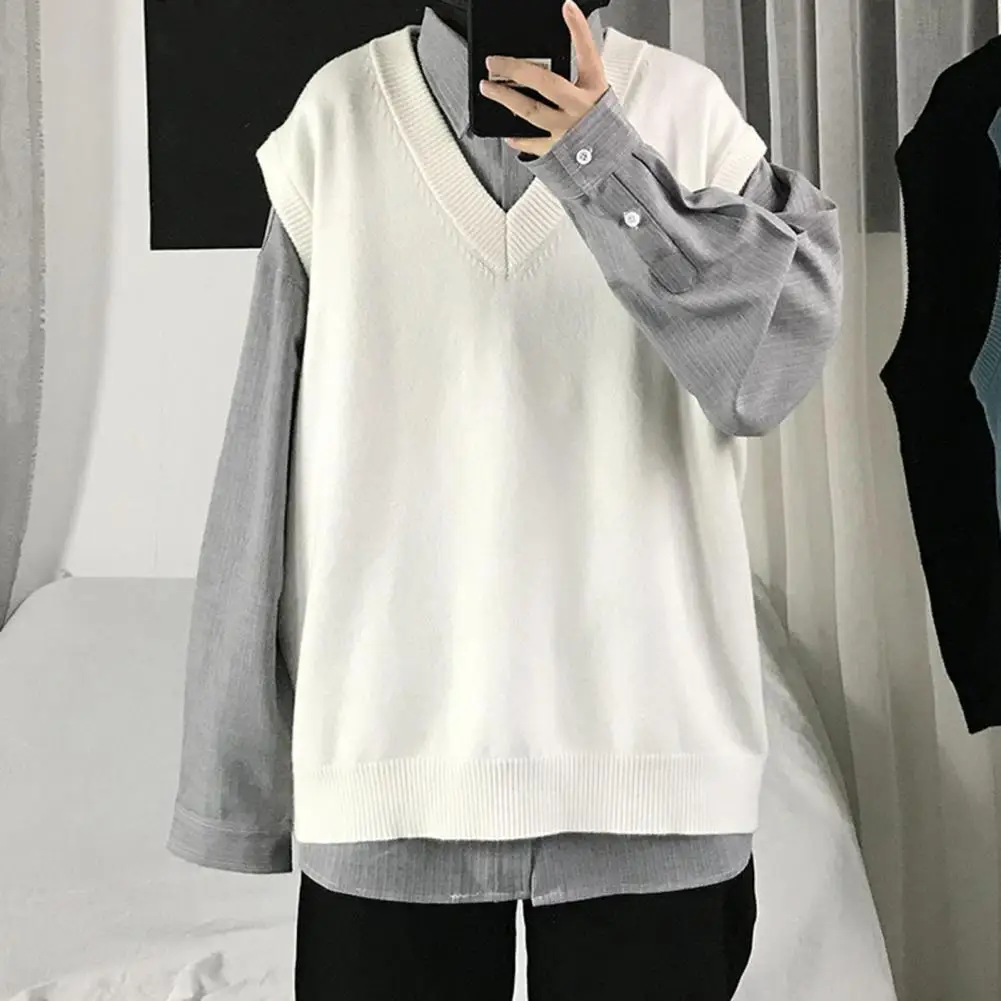 

Men Sweater Solid Color Knitted Lightweight Sweater Male Pullovers Spring Winter