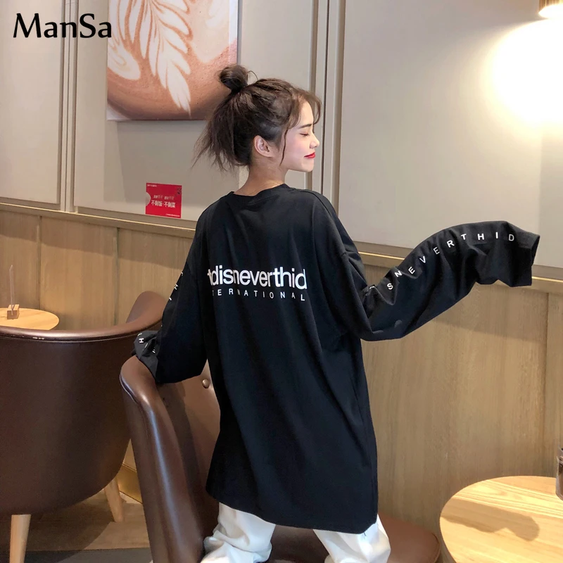 Футболка женская повседневная с надписью ulzzang Базовый Топ длинным рукавом