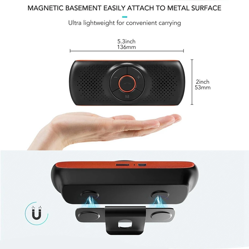Car Bluetooth 4.2 Speakerphone Stereo Music Receiver Player Sound Enhanced Bass/Built-In Mic/Tf Card Aux Hands Free C | Автомобили и