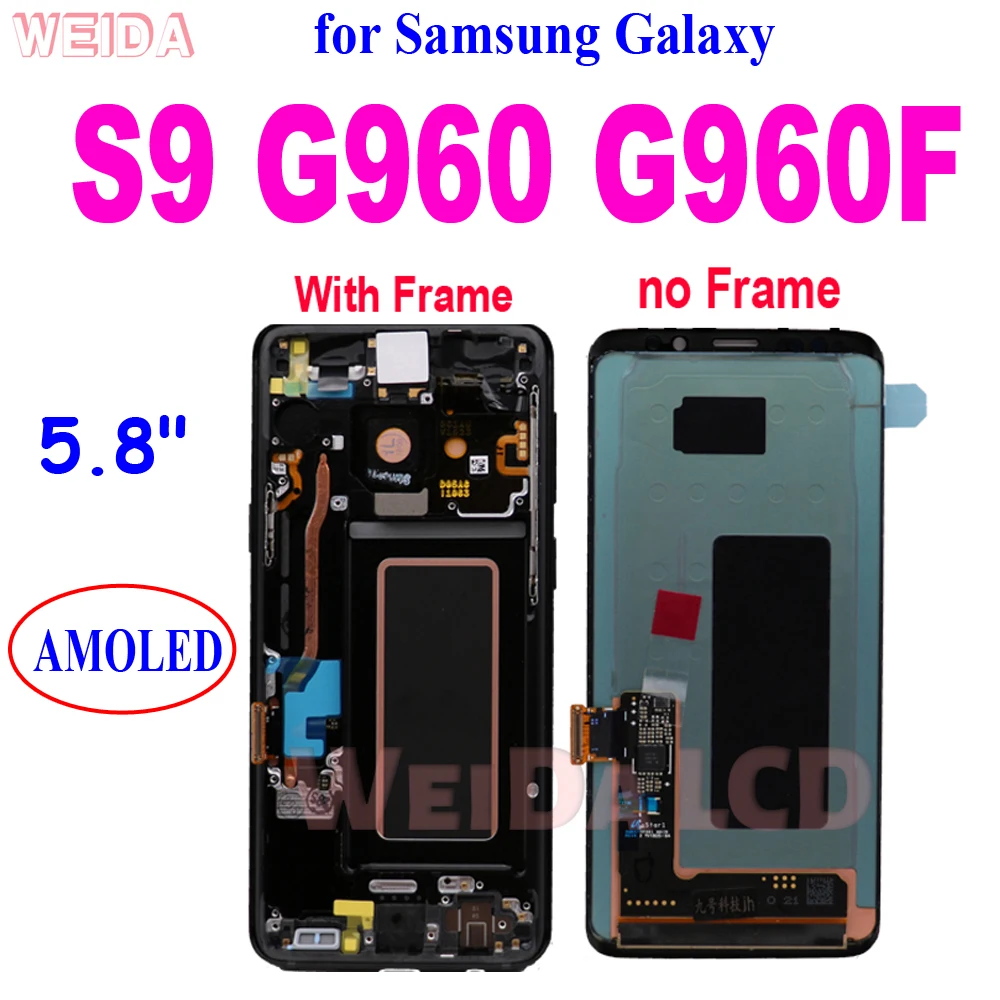 

Super AMOLED LCD for Samsung Galaxy S9 G960 G960F LCD Display Touch Screen Digitizer Assembly with Frame for for Samsung S9 LCD