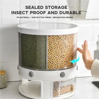 10kg kitchen food storage container rotating cans for bulk cereals moisture insect proof grain organizer box 6 grid rice bucket