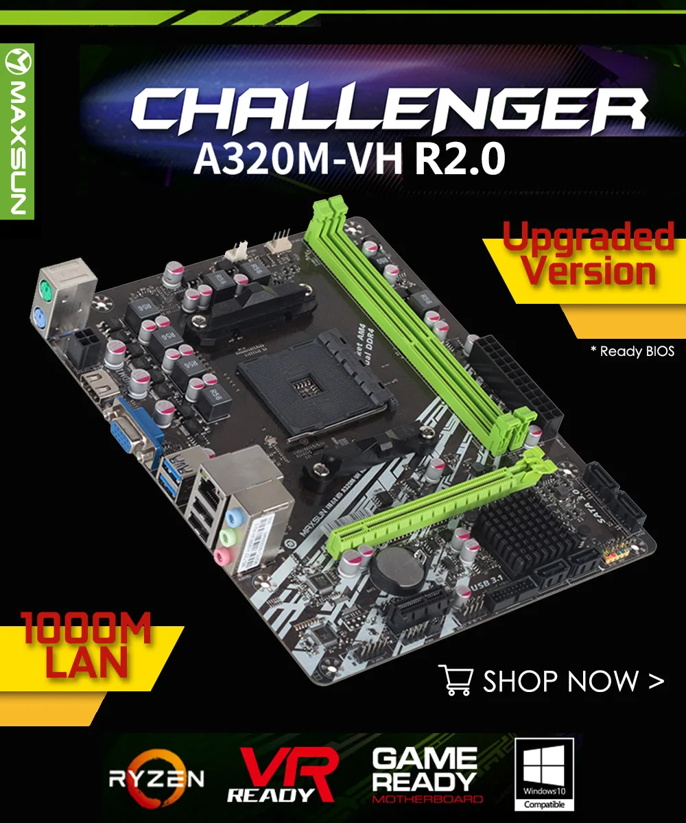 Оригинальная материнская плата MAXSUN Challenger a320m-vh R2.0 AMD AM4 mATX двухканальная DDR4 1000M LAN SATA3.0 USB3.1 VGA HDMI