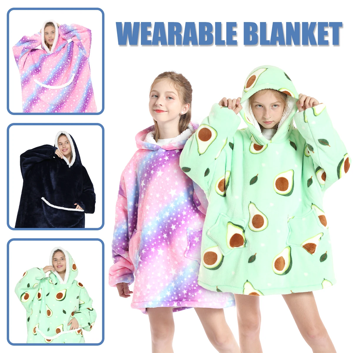 

Avocado Printed Oversized Hoodie Blanket Women Winter Hoodies Fleece Giant TV Blanket With Sleeves Pullover Hoody Sweatshirts