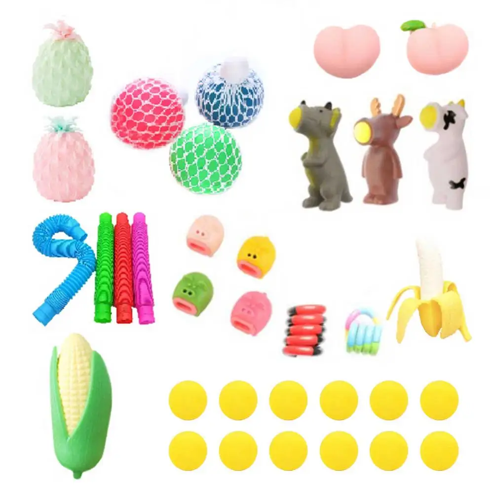 

34PCS Squeeze Fidget Toy Non-toxic Peach Banana Squishy Slow Rising Stress Relief Squeeze Toys Anxiety Relief Educational Toy