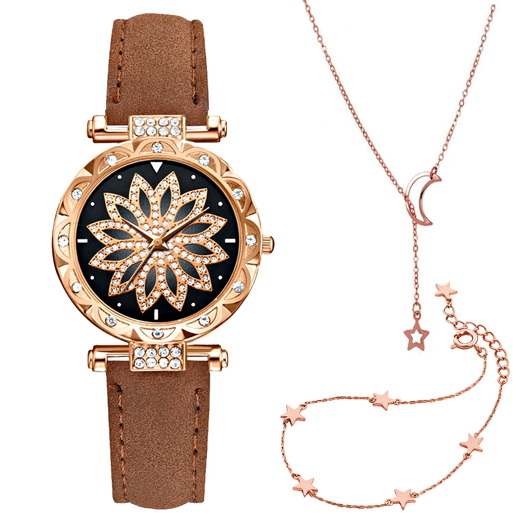 

Women Watches Bracelet Necklace set Starry Sky Ladies Bracelet Watch Casual Leather Quartz Wristwatch Clock Relogio Feminino
