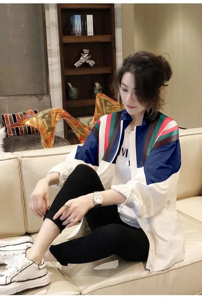 

Casual Western Sunscreen White Coat 2021 New Style Splicing Korean Loose And Versatile Thin Long-Sleeved Top Sunscreen Clothes