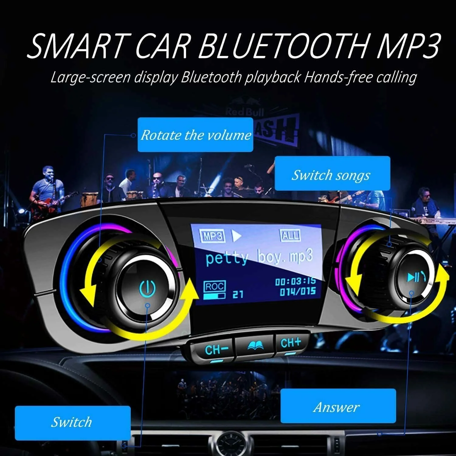 

Автомобильный Bluetooth FM-трансмиттер, mp3-плеер, гарнитура громкой связи, адаптер, зарядное устройство USB, приемник для телефона, музыкальные уши