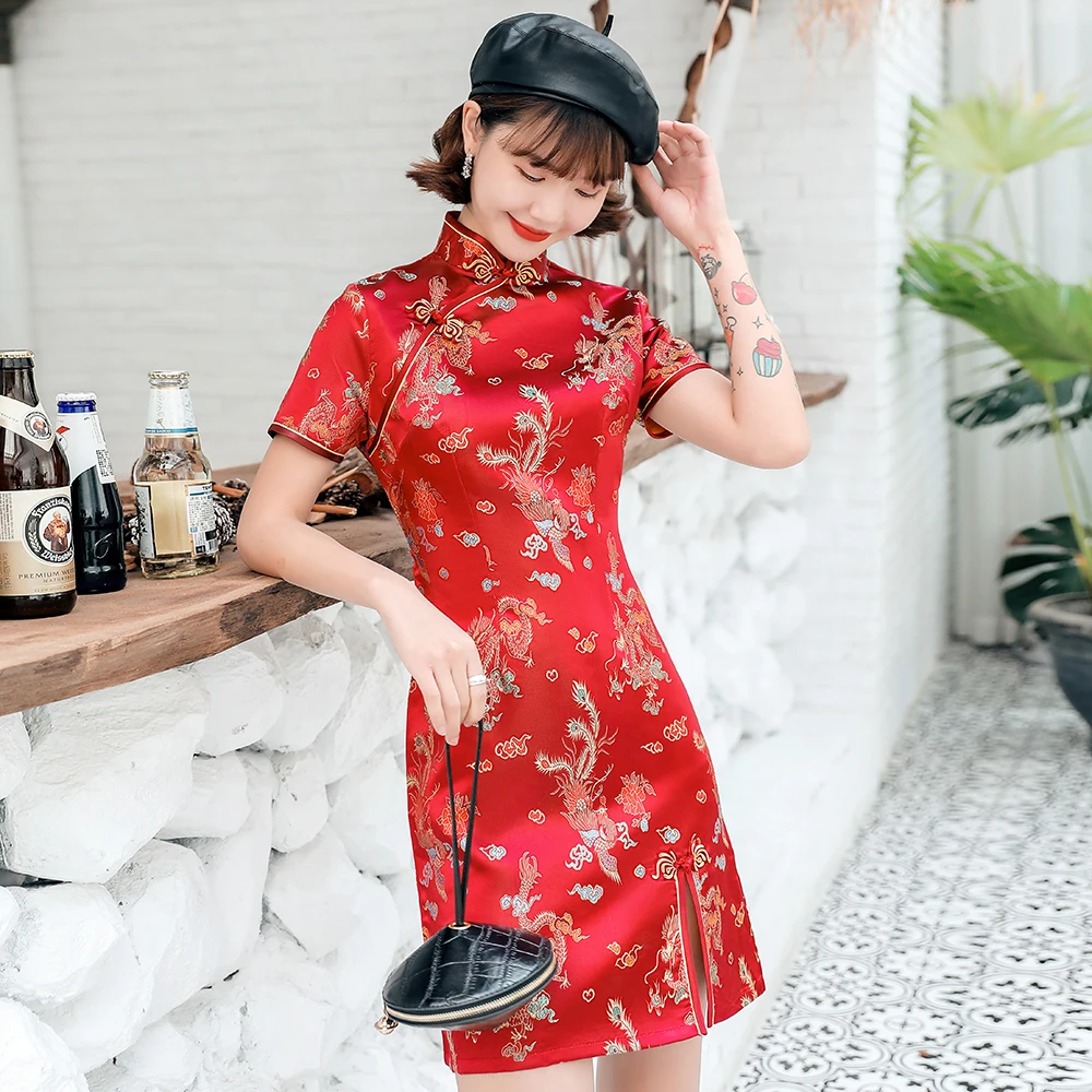 

Vintage Classic Chinese Styleqipao Plus Size Cheongsam Sexy Tight High Split Satin Vestidos Chinese Traditional Women Dress 3XL