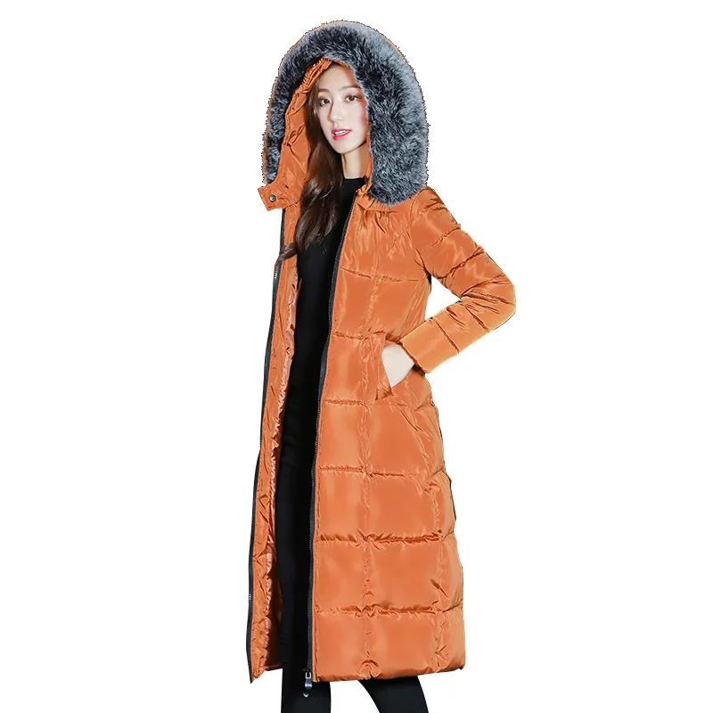 

Женская теплая куртка с капюшоном и меховым воротником, новая Женская Стеганая куртка, зимнее модное пуховое пальто средней длины