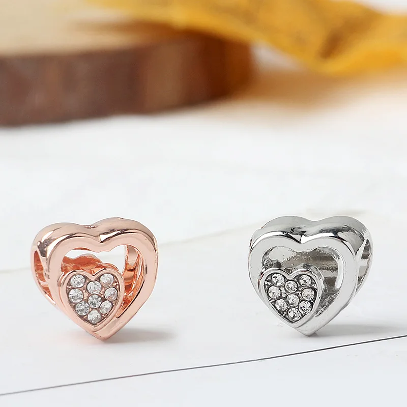 Винтажные Полые бусины с большим отверстием в форме сердца и кристаллов подходят