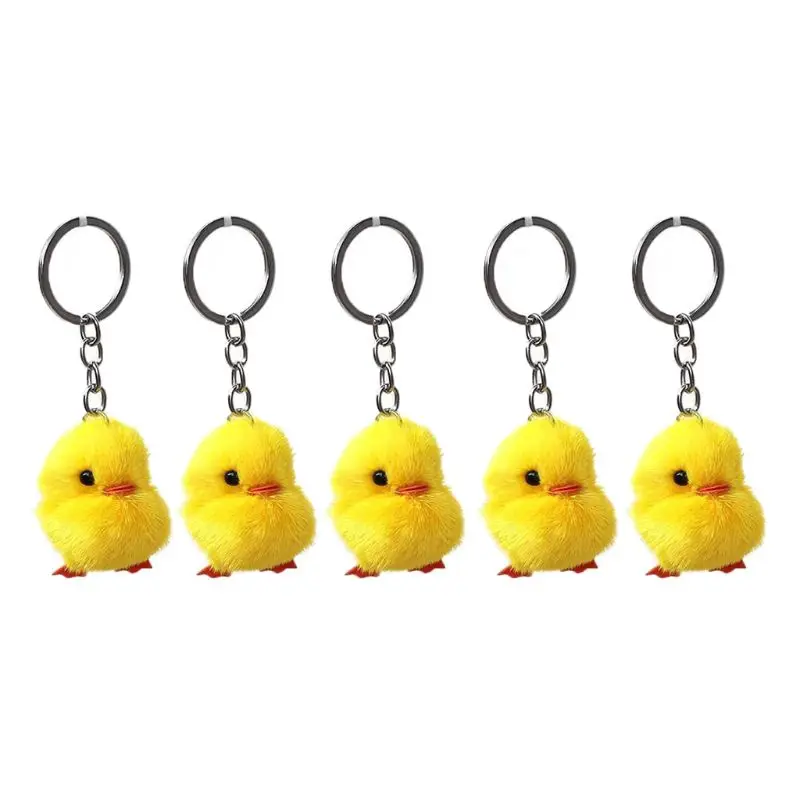 

5Pcs Furry Yellow Duck Fluff Soft Chick Keychains Easter Keyring Handbag Jewelry W0YA