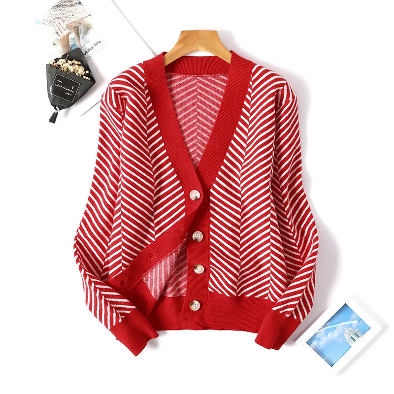Женский кардиган в Корейском стиле свитер с длинными рукавами и V-образным