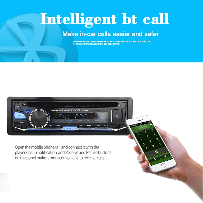 Автомагнитола стерео с пультом дистанционного управления BT Bluetooth Съемная панель 1 DIN аудио Музыка FM AUX в USB SD карта CD DVD MP3 плеер
