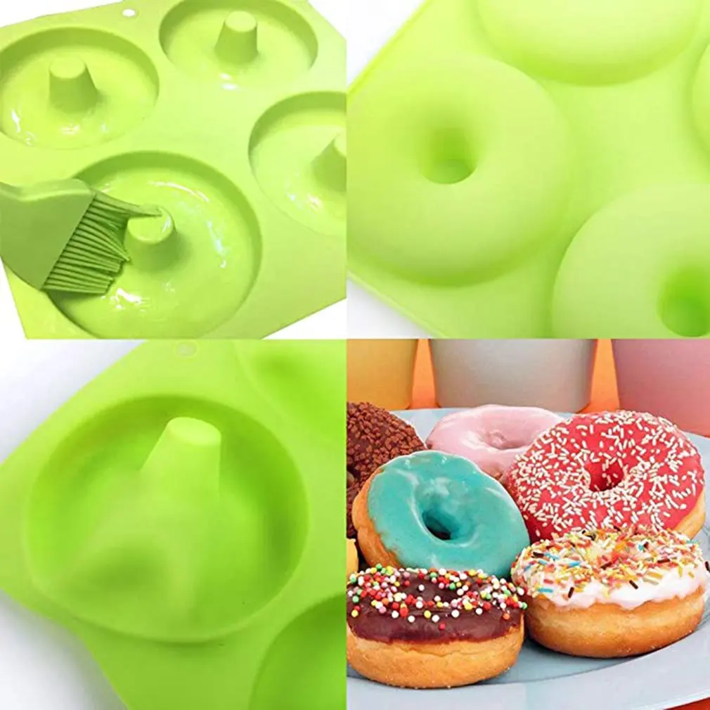 

3pcs 4 Holes Non Stick Silicone Mold Hollow Doughnut Silicone Cake Mold Round Baking Tool Random Color