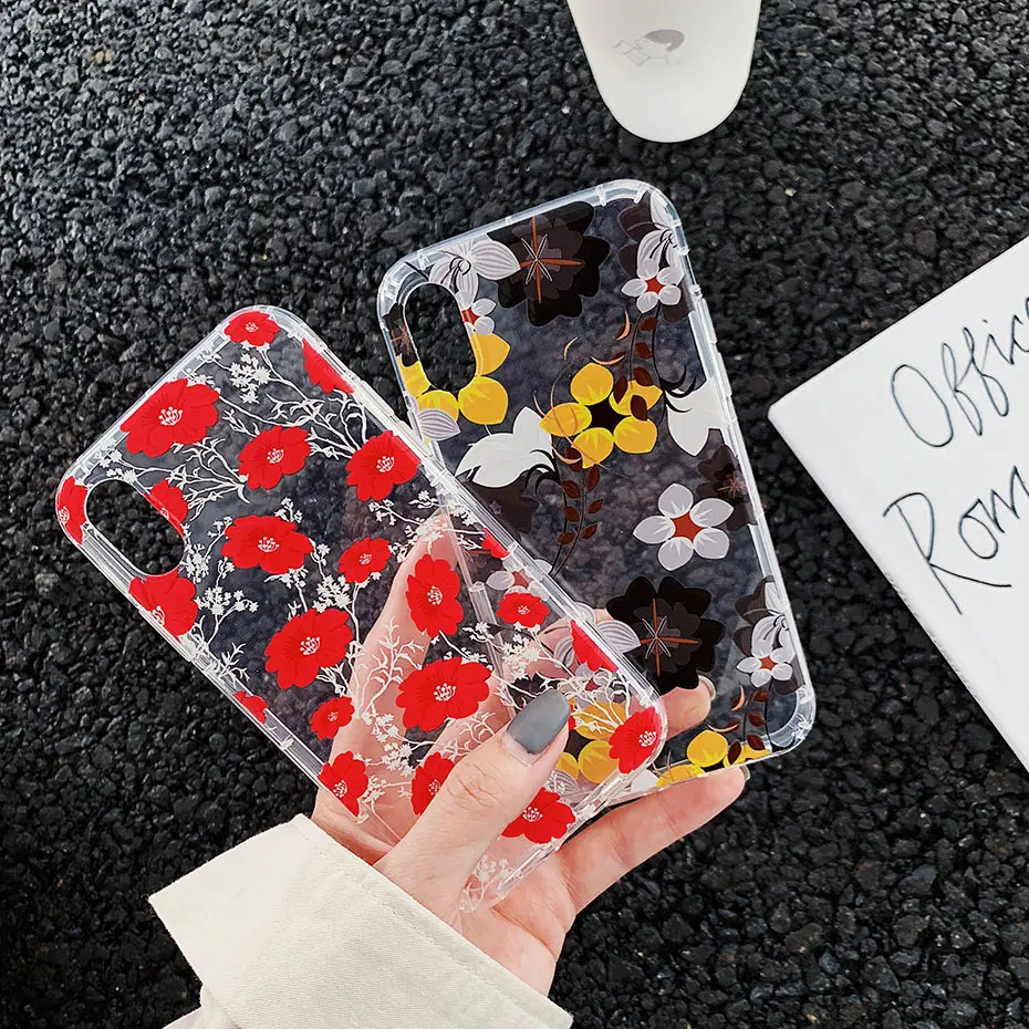 Роскошный прозрачный чехол для iphone x xr 7 8 plus 6 6s xs max Мягкий ТПУ красный желтый с