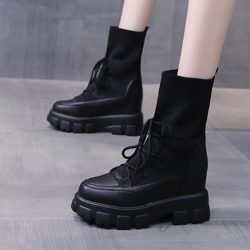 

Женские ботинки Martin, новинка 2021, Женские повседневные эластичные тканевые ботинки-носки, модная женская обувь с перекрестной шнуровкой, бот...