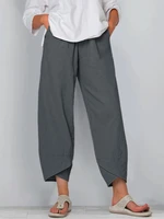 vintage cotton linen harem pants women trousers casual elastic waist wide leg pants loose pantalon summer plus size trouser 2021