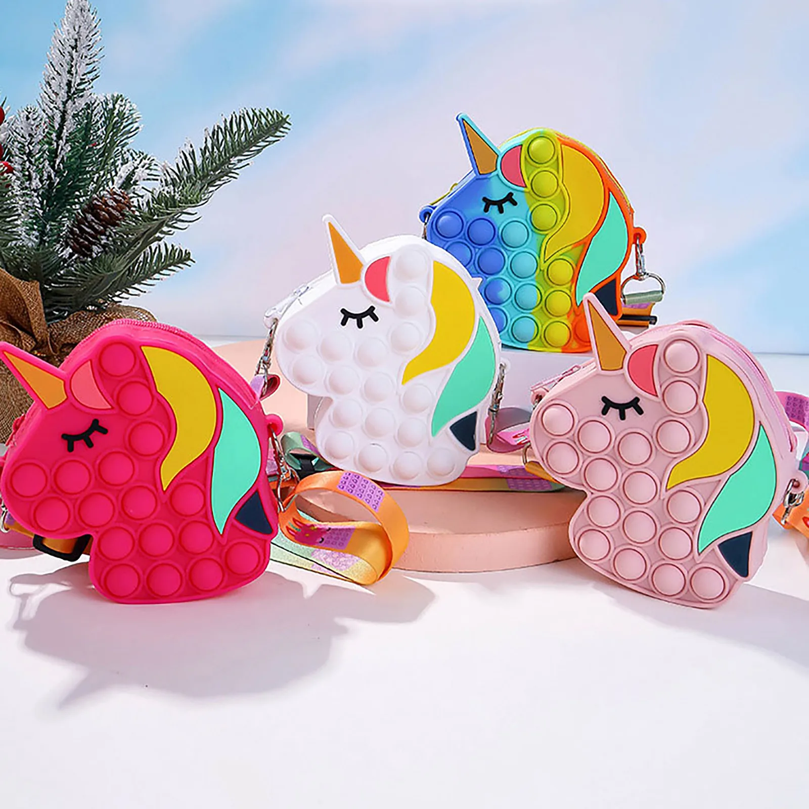 

Unicorn Coin Purse Keychain Push Bubble Simple Dimple Fidget Toys Antistress Bag for Girls Children Toy Birthday Christmas Gift