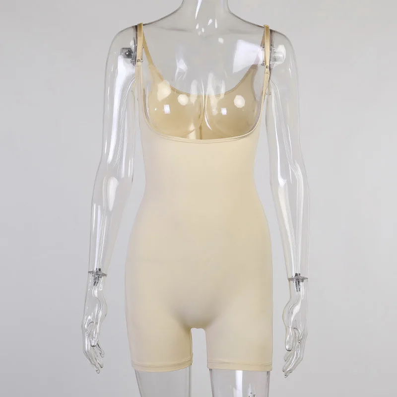 

2021 Women Summer Fashion Sexy Sleeveless V Neck Solid Bodycon Casual High Street Lady Playsuits