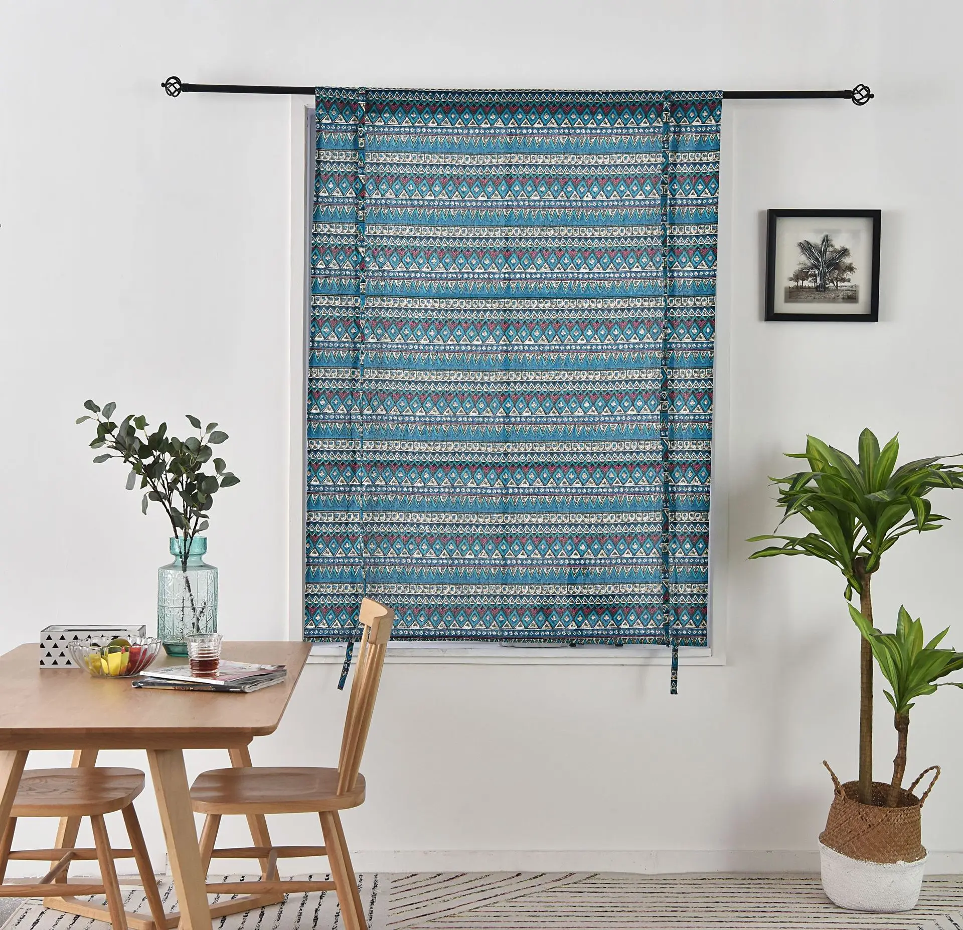 

Blue Bohemia Curtains American Style Window Drapes Cotton Linen Kitchen Curtain Country Style Window Decor Living Room