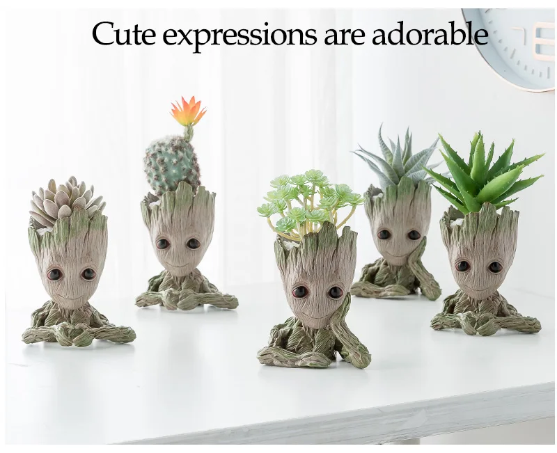 Strongwell Flowerpot Baby Groot Pen Pot Holder Plants Flower Pot Cute Action Figures Toys for Kids Gift Desktop Decoration