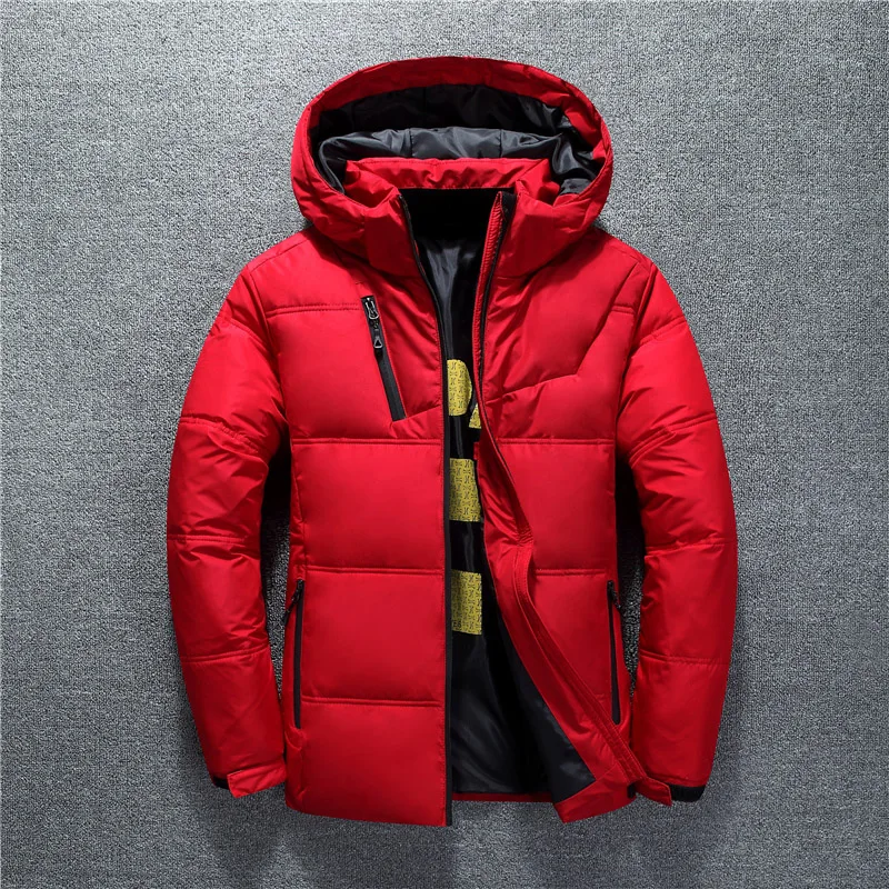 Winter  Men Jacket Stand Collar Puffer Thick warm Hat White Duck Down Parka Male Casual Jacket With Hooded