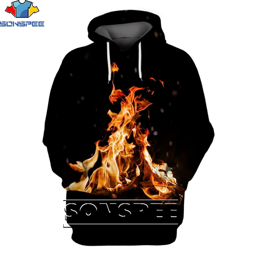 

SONSPEE 3D Flame Element Fashion Casual Loose Round Neck Hoodie Men/women Full of Power Hip-hop Trend Street Personality