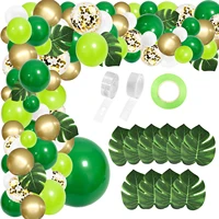 134pcs jungle party balloon arch green balloon decoration with artificial tropical palm leaves for jungle party birthday party