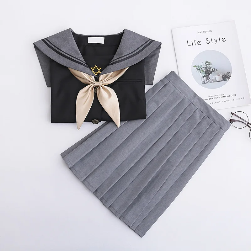 Японская школьная форма Jk Униформа серый черный матросский костюм колледж для