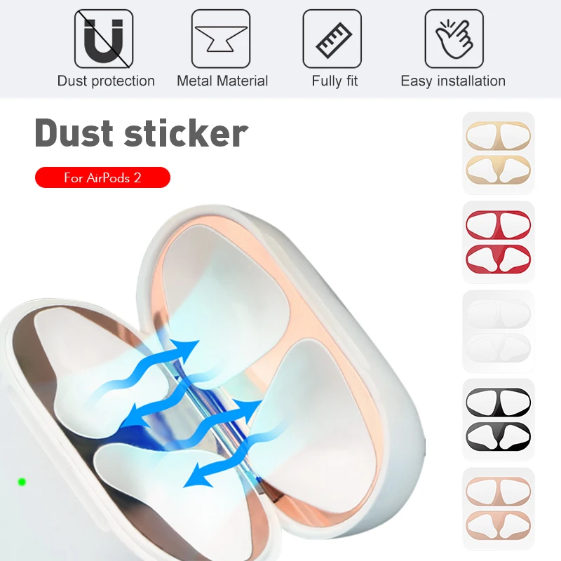 Металлический пылезащитный стикер для Apple AirPods 2 чехол пыленепроницаемый