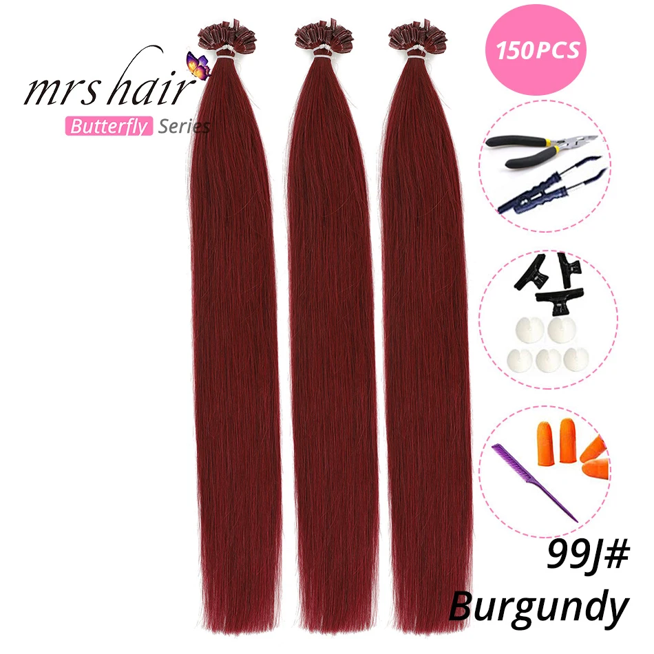 MRS HAIR, 1 г/шт., 14 дюймов, 16 дюймов, 20 дюймов, 24 дюйма, накладные волосы, прямые волосы Remy Nail, кератиновые человеческие волосы, 50 шт - Цвет: KUT99j-150