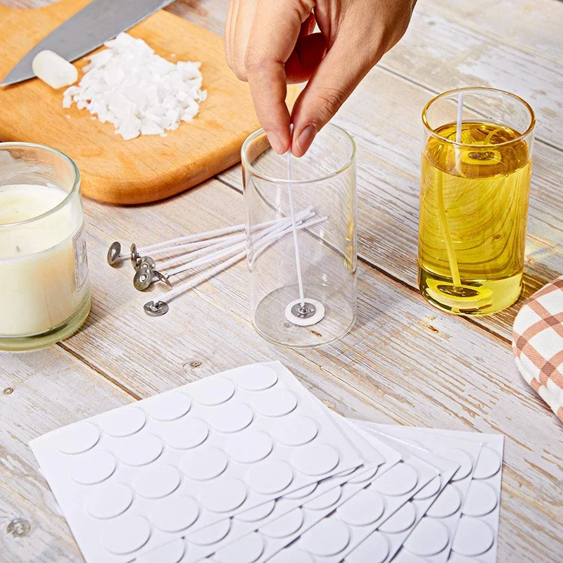

500 Pieces of Candle Wick Stickers 2 mm Wax Stickers Candle Wick Glue Thermal Resistance Glue Stable in Hot Wax