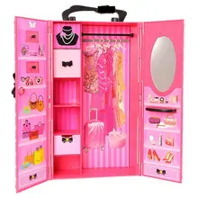 Doll Furniture Mini Wardrobe Closet Kids Toys Miniature Dollhouse Accessories For Barbie Ken Dressing Game DIY Birthday Present