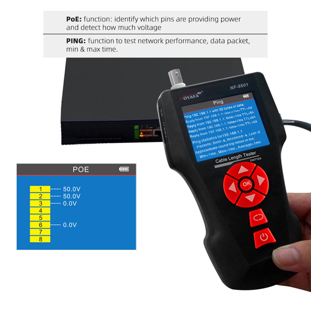 Noyafa NF-8601 новый дизайн POE PING ЖК-кабель для тестирования длины кабеля RJ11 RJ45 BNC Network Cat 7