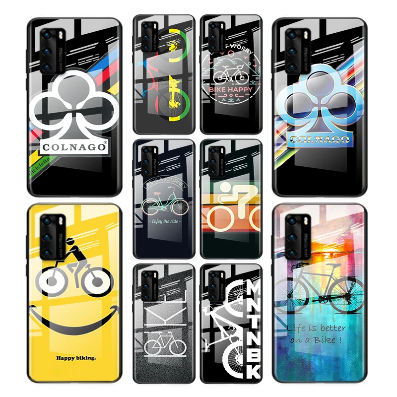 

Tempered Glass Cover Bicycle cover logo For Huawei P40 P30 P20 P10 Pro Plus Lite 5G 2019 Shockproof Shell Phone Case