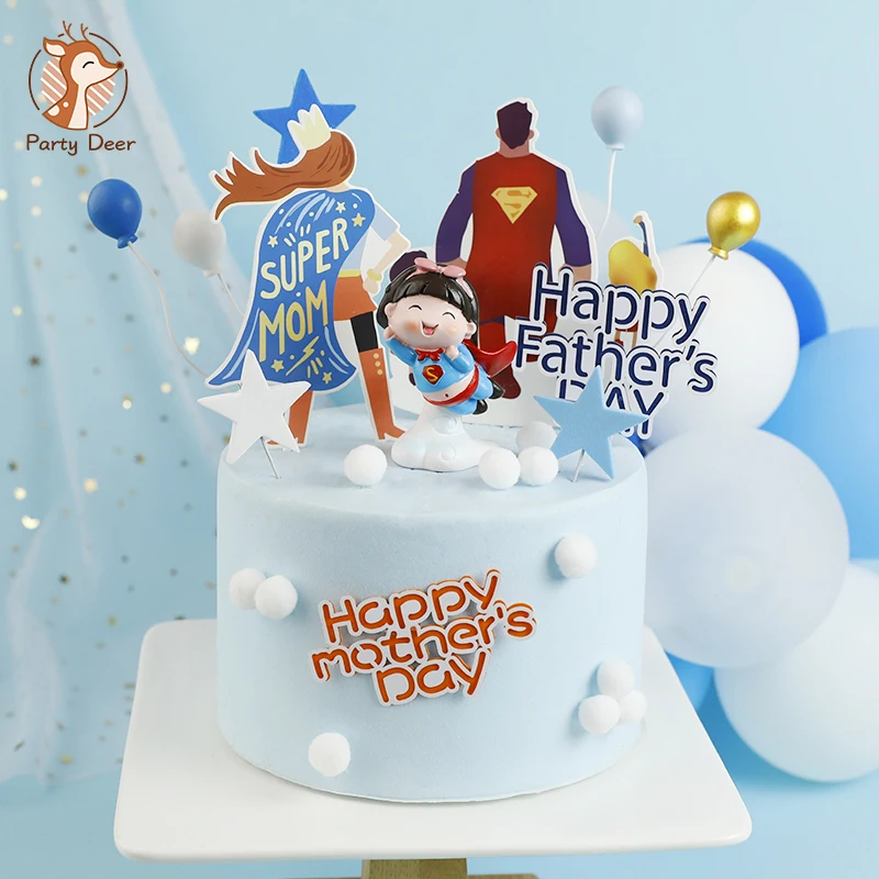 Happy Birthday Super MOM &amp DAD Paper Cake Topper For Mother Father Party Decorations Supplies Papa Dessert Decoration | Дом и сад