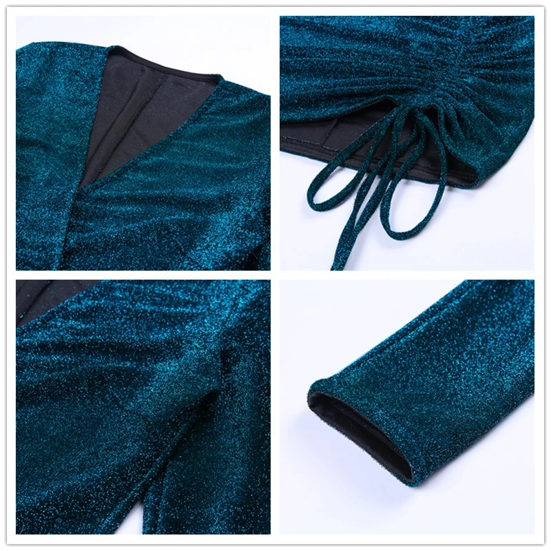 Женское облегающее платье Fuedage синее Клубное с глубоким v образным вырезом